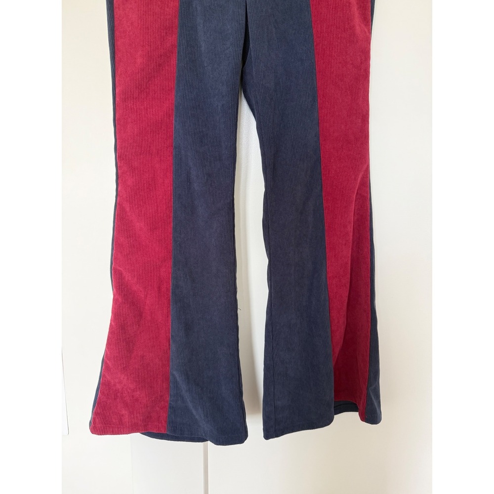 Cider Colorblock Retro Corduroy Flare Pants Navy Blue Red High Waisted Size M - Picture 9 of 13